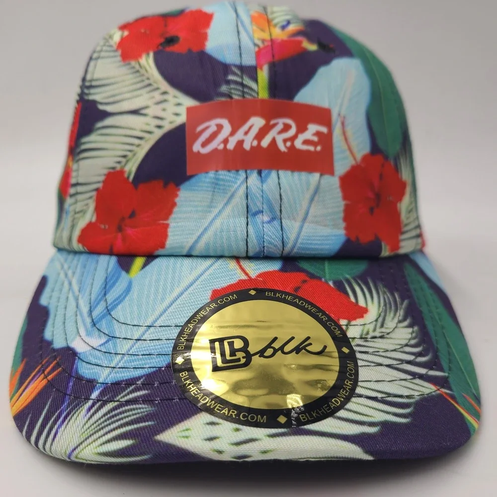DARE Hat Strapback (Fits‎ Small) Blue Red Floral All Over Print Tropical Skate